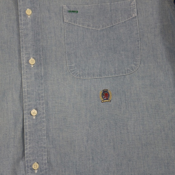 VTG 90s TOMMY HILFIGER Denim Shirt w/ Plaid - Picture 3 of 8